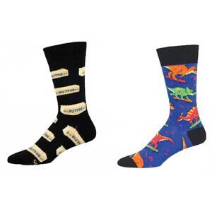 NEW SOCKSMITH men's straight butter & skate or dinosaur socks - set of 2 pair in